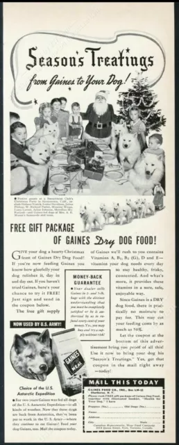 1941 Samoyed dog sled team cute photo Gaines Meal dog food vintage print ad