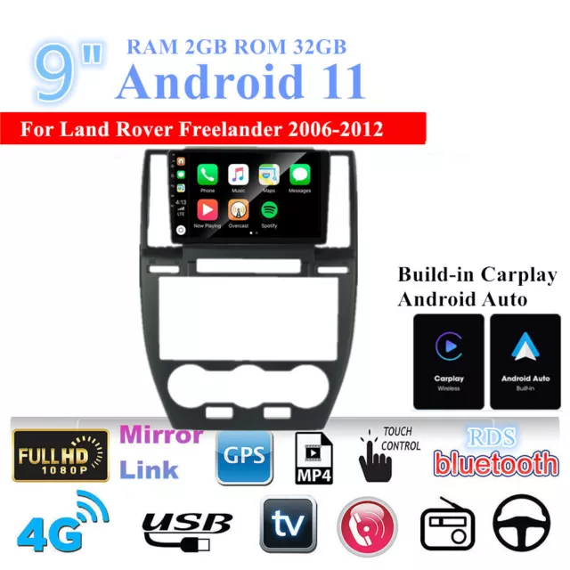 9" Android 11 Car Stereo WiFi GPS Radio Carplay For Land Rover Freelander 06-12