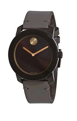 Brand New Movado Bold Brown Dial Grey Leather Strap Watch 3600455