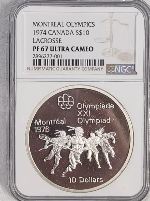 1974 Canada $10 Montreal  Lacrosse coin NGC Rated PF 67 Ultra Cameo