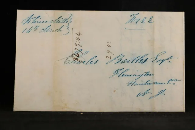 New Jersey: Kline's Mills 1843 Stampless Cover, Blue Ms, RARE DPO Somerset Co