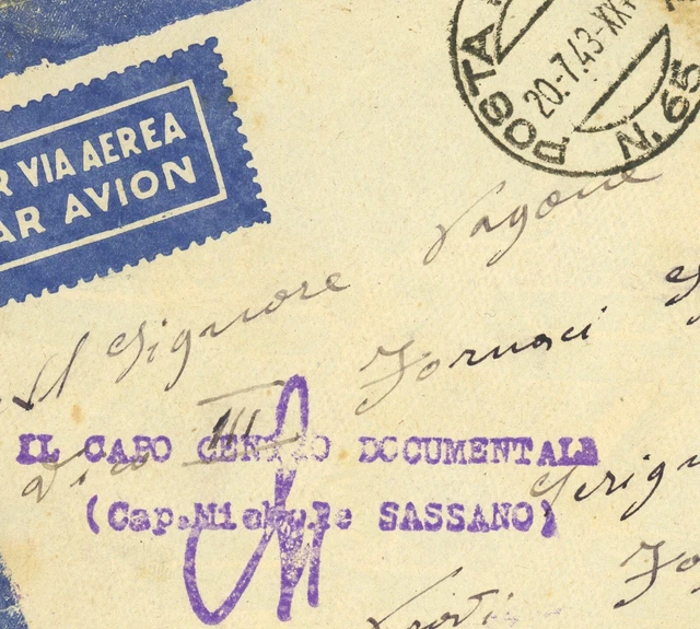 Italy Military Post N.65 Airmail Cover #C13 Postage 1943 WWII Europe