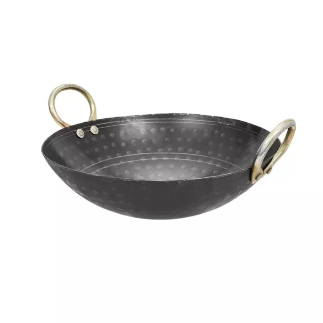 Handmade Big Cast Iron Hammered Kadai Wok with Handle for Kitchen Deep Frying 4L