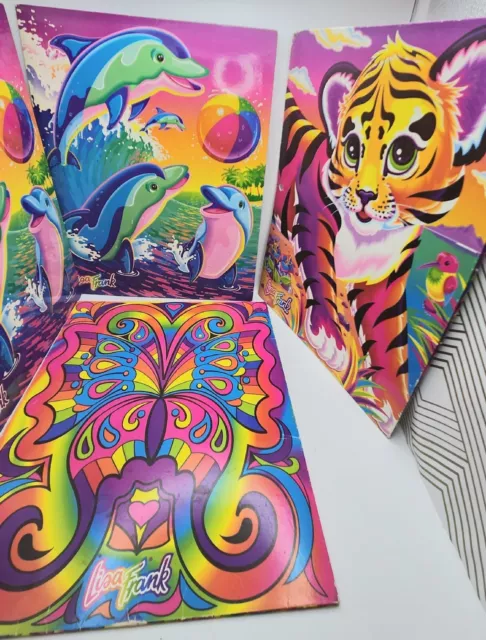 90s Lisa Frank Pocket Binder Folders, lot of 4, Baby Tiger, Dolphins, Butterfly