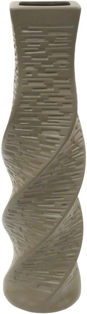 Large Ceramic Twist Vase Taupe Brown Swirl Geometric 60cm Tall Floor Standing