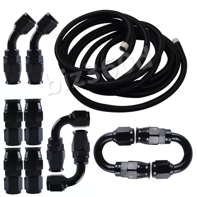 New AN8-8AN AN-8 Fitting Stainless Steel Nylon Braided Oil Fuel Hose Line Kit HD