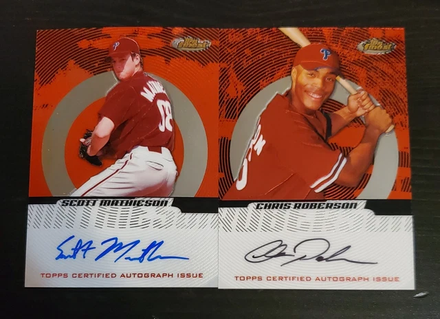 Lot of 2-2005 Topps Finest Auto Baseball Cards Phillies  Roberson Mathieson
