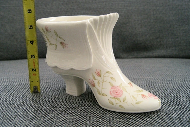 Vase à chaussures en céramique florale peinte à la main victorienne 5,5 pouces grand décoratif 3