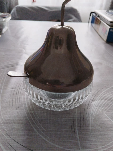 Sucrier En Verre Taillé Cerclé Métal Argenté Avec Couvercle - Bon état