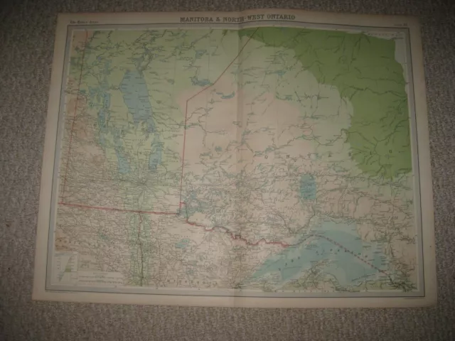 Huge Antique 1922 Manitoba Northwest Ontario Winnipeg Canada Times Atlas Map Nr