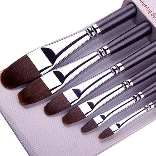 6pcs Sable Filbert Paint Brushes for Watercolor, Acrylic, Oil, Gouache