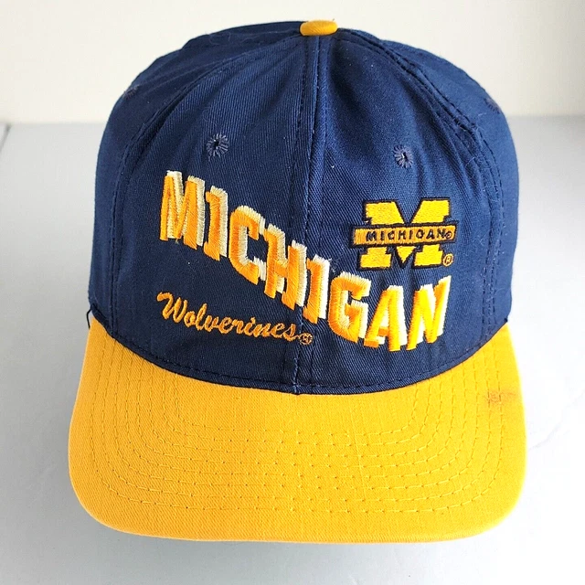 Rare Vintage Michigan Wolverines Hat Snapback Cap ROUGH Made in USA Slant Script