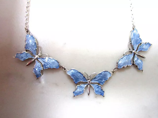 Lovely Art Nouveau Style Sterling Silver Enamel Lilac Butterfly Necklace.