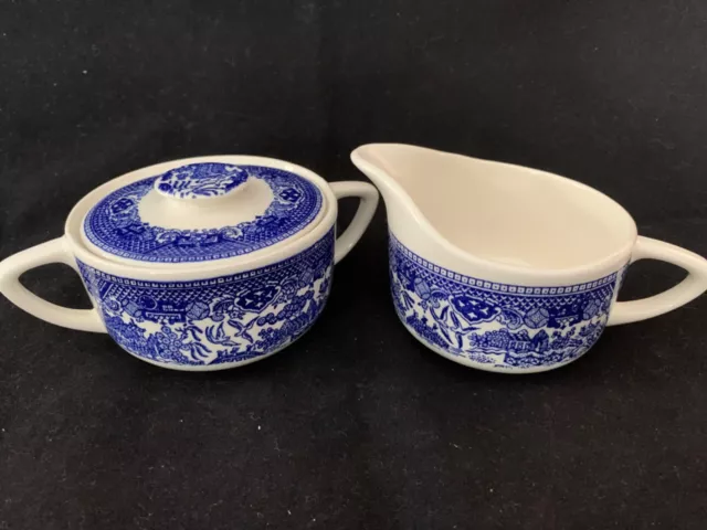 Vintage Blue Willow covered SUGAR BOWL and CREAMER