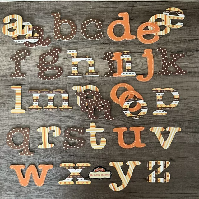 Set of 36 Chipboard Letters Autumn Orange Brown Polka Dots Stripes Scrapbooking