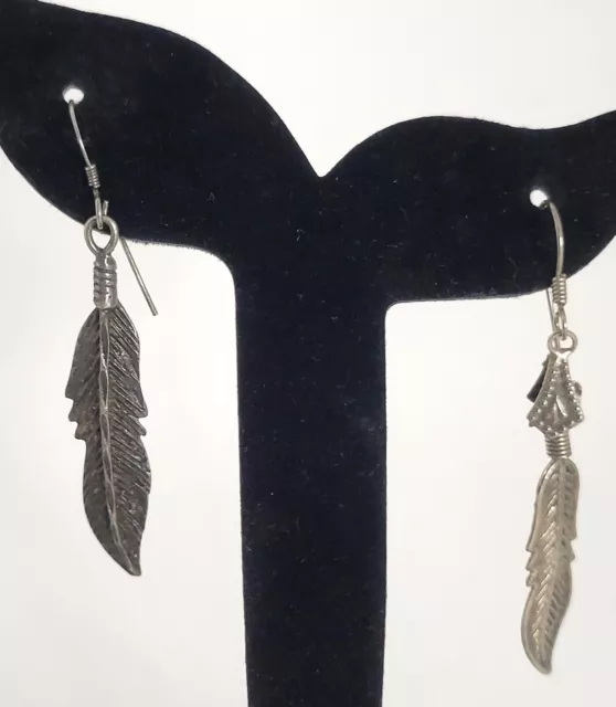 Vintage Mismatch Feather Dangle Earrings 925 Sterling Silver Native AM Handmade