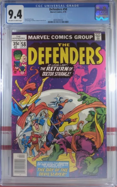 💥🟢 Cgc 9.4 Nm Defenders #58 Newsstand Variant Incredible Hulk Doctor Strange