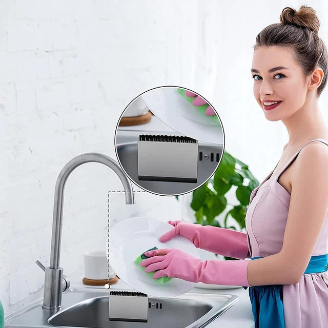 2-in-1 Multipurpose Kitchen Sink Squeegee Cleaner and Brush Countertop E7P7