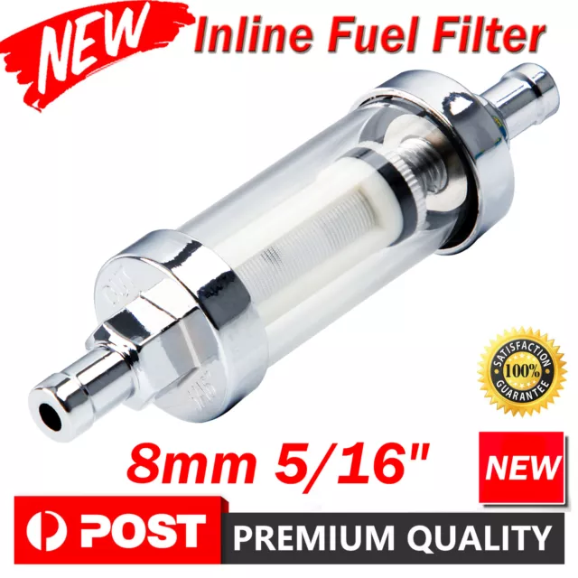 8mm 5/16'' Chrome Glass Fuel Filter Car Petrol Diesel Inline Reusable Universal