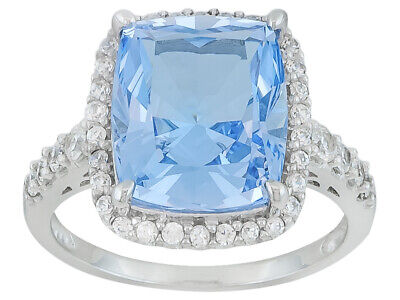 7.20 ct Cushion Blue & White  925 Sterling Silver Solitaire With Accent Ring