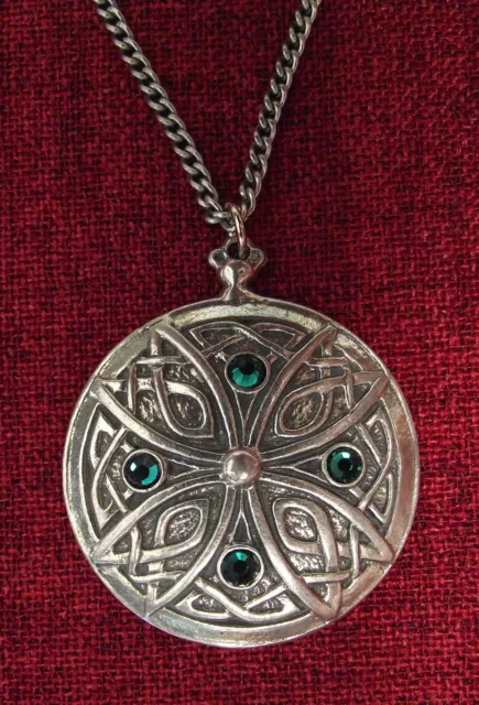 Celtic Cross Pendant Endless Knot Iona Emerald Ireland Silver Pewter Necklace
