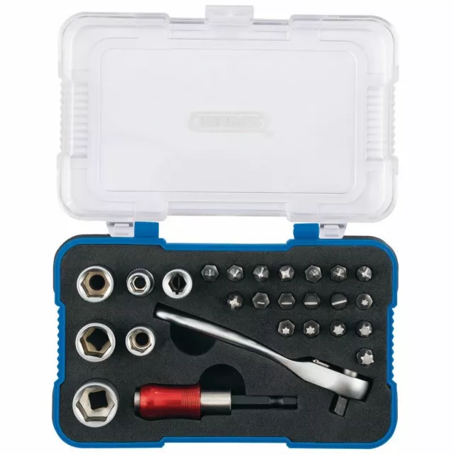 Draper 26 Piece 1/4" Ratchet, Hex Socket and Screwdriver Bit Set, 70418