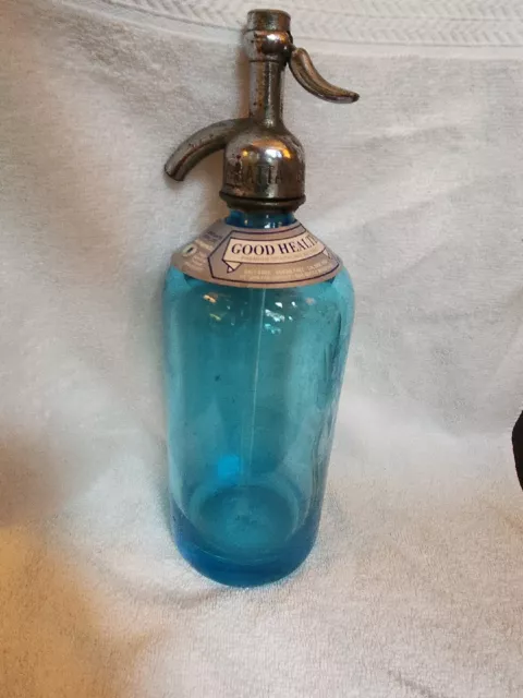 Vintage Blue Seltzer Bottle Manhatten Beverage Brooklyn NY