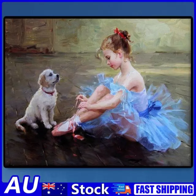 AU Paint By Numbers Kit DIY Oil Art Dog Ballet Girl Picture Home Wall Decor 50x4