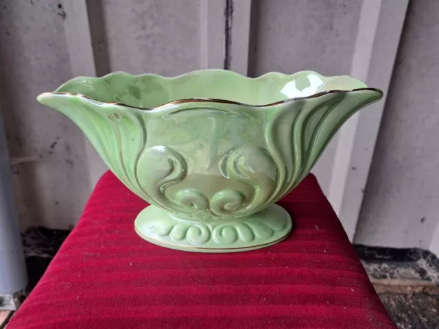 VINTAGE ART DECO MALING GREEN OMBRE LUSTRE WARE MANTLE VASE LARGE Retro.