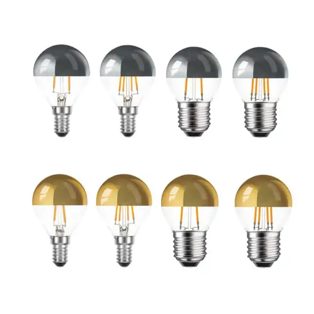 10 x LED Filament Leuchtmittel Tropfen Kopfspiegel Silber/Gold 2W/4W E14/E27