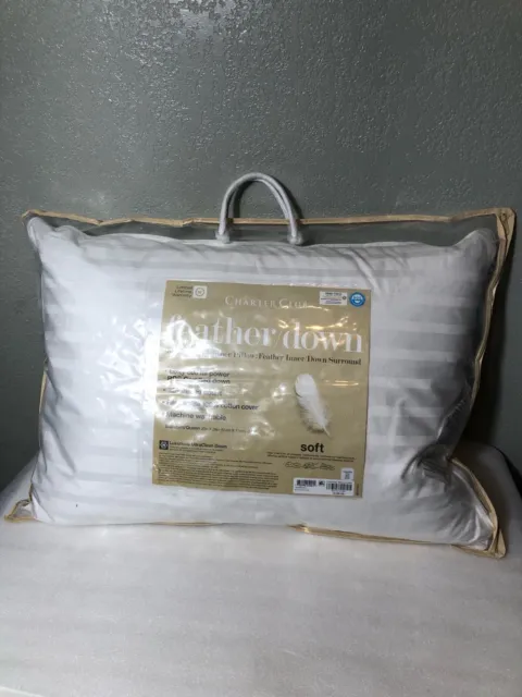 Charter Club White Premium 360 Down & Feather Chamber Queen Pillow Soft Density