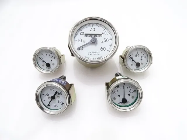 Speedometer,Temp,Oil,Fuel,Amp Gauges Kit White Face Fits For Willys Jeep