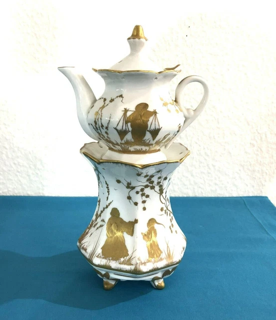 SUPERBE TISANIERE VEILLEUSE PORCELAINE BLANCHE LIMOGES 1 FELE Collection Deco 116833