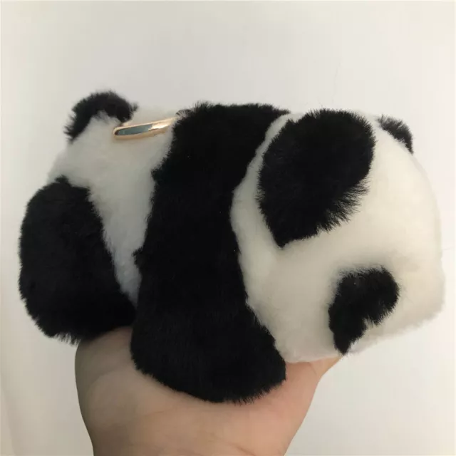 Real Shearling Sheep Fur Panda Bear Toy Doll Pom Pom Ball Car Bag Keychain Gift