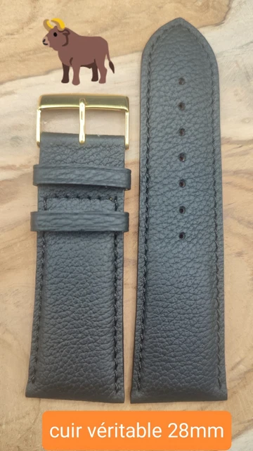 Bracelet En Cuir Véritable - Largeur 28 Mm - Noir - Fabriqué En Espagne - Style Classique