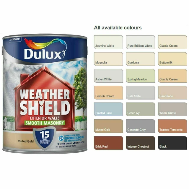 DULUX WEATHERSHIELD SMOOTH Masonry Paint 5ltr (Multiple Colours) £35.