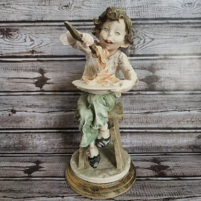 VTG Italian Capodimonte Signed Giuseppe Armani Boy Eating Pasta Figurine Decor