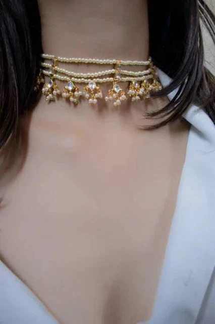 Indian kundan pearls choker gold plated kundan choker sabyasachi wedding jewelry