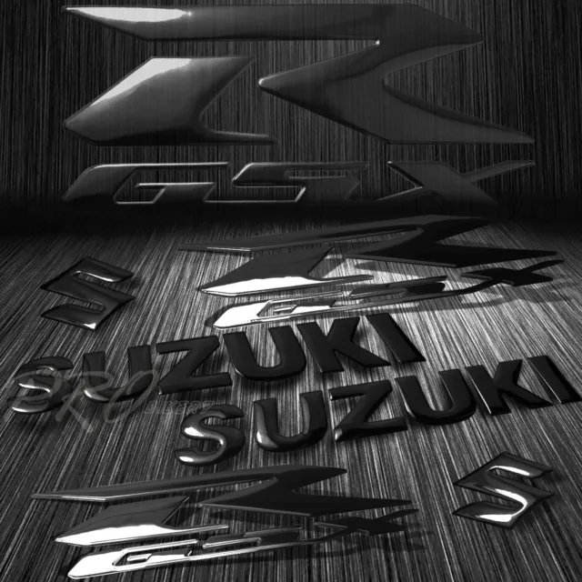 3D 5.75" Logo+Letter Decal+6.25"GSXR Fairing Emblem Sticker Suzuki Glossy Black