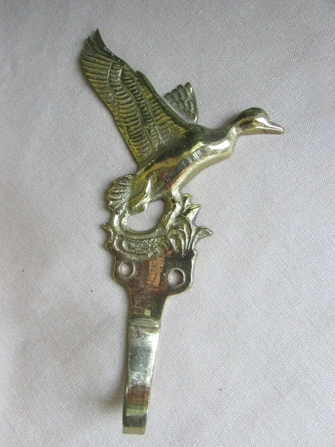 Solid Brass Duck In Flight Single Hat, coat, towel Hook  5" x 3"