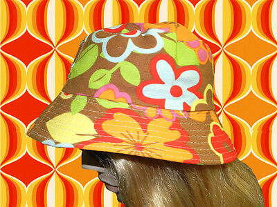 A356 ✪ Hippie 60er 70er Années Rétro Motif chapeau Panton ère Flowerpower Fleurs Multicolores 