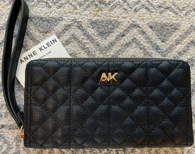Anne Klein Women's Zip Around Wallet Black with Gold Color Accents