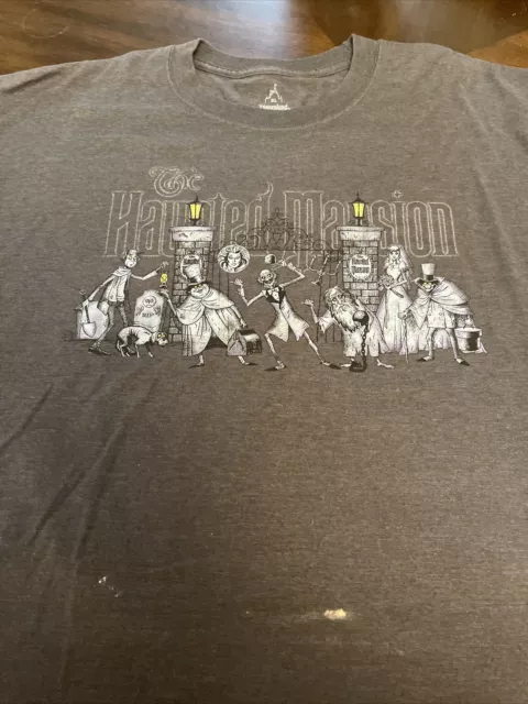 The Haunted Mansion Hitchhiking Ghosts Disney Parks XL Gray Shirt - Bleach Stain