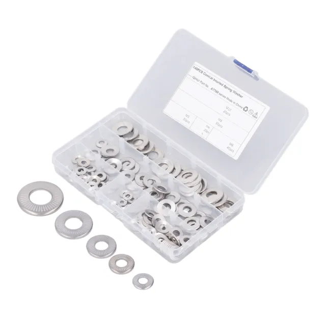 140Pcs 304 Stainless Steel Knurled Spring Washers Kit M4 M5 M6 M8 M10 Serrated