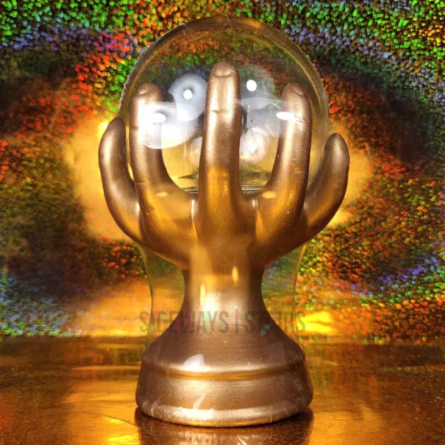 GOLD HAND CRYSTAL BALL CLOCHE fortune teller orb psychic Halloween decor mystic 3