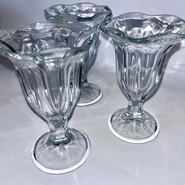 Vintage Libbey Tulip Footed Ice Cream Sundae Glasses 3 Piece Set Clear Glass