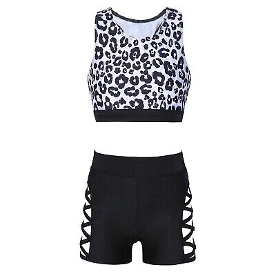 Iefiel bambini ragazze leopardo pattern tuta sportiva Gilet camminare e set shorts