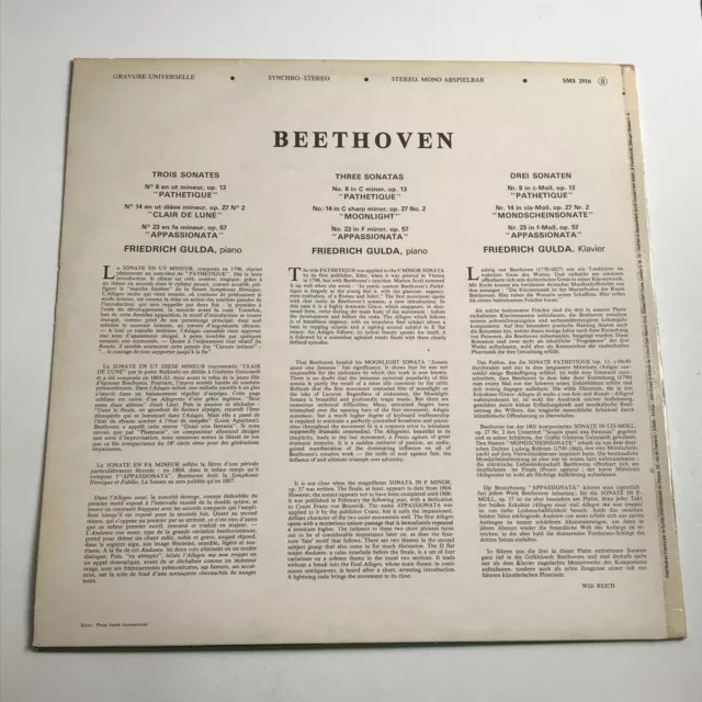 Beethoven/Gulda - Trois Sonates Pour Piano.... LP Vinyl Record - SMS 2916  EX/EX 2