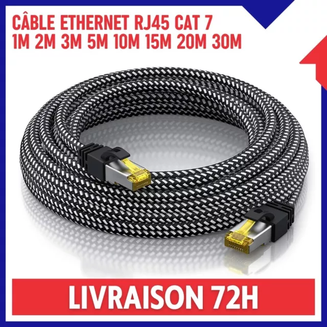 Câble Réseau Ethernet RJ45 CAT 7 Internet 1M 2M 3M 5M 10M 15M 20M 30M Haut Débit