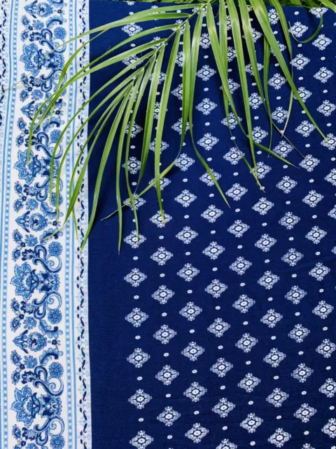 Tissu coton bleu boho indigo avec imprimé paysage - tissu bandana vendu dans la cour 3